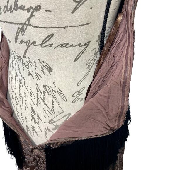 NEW Anthropologie Fringed Jacquard Velvet Halter Dress Brown / Black - Sz 14 - Picture 10 of 12